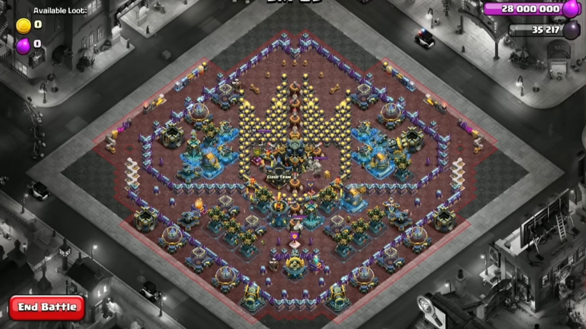 Outlook of the base in the Clash of Clans Crowning Glory Challenge (Image via Supercell)